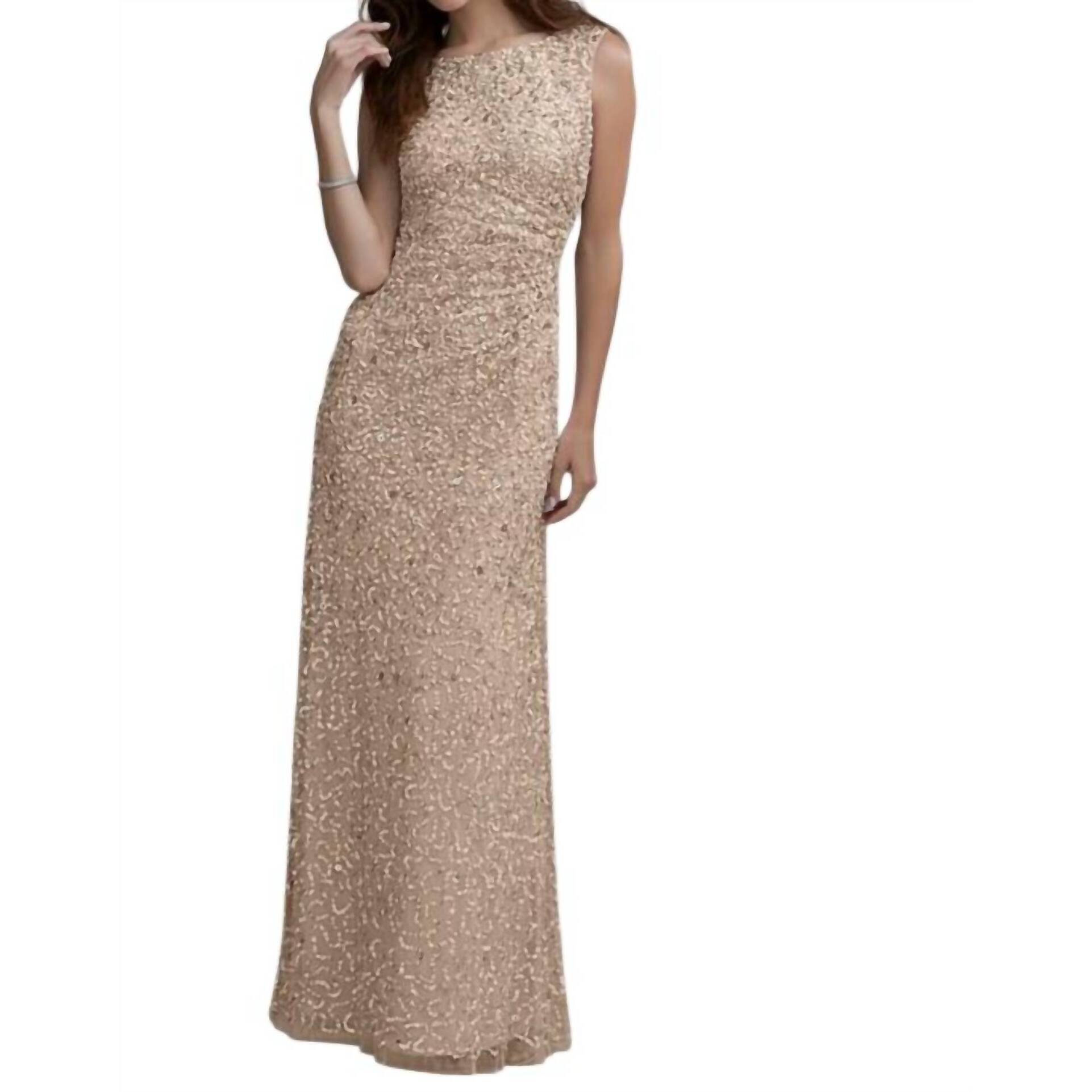 New Adrianna Papell Cowl Back Dress In Champagne